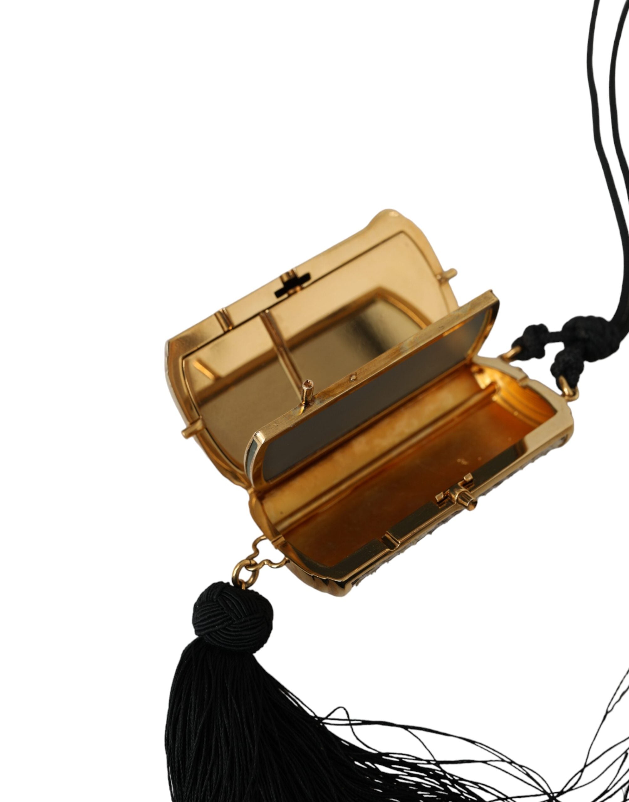 Dolce & Gabbana Beige Exotic Leather Mini Mirror Tassel Makeup Bag